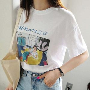 [셀럽하우스]프린트 CYFI8427 반팔 여성 면티 반팔 여름 흰티 기본 티셔츠