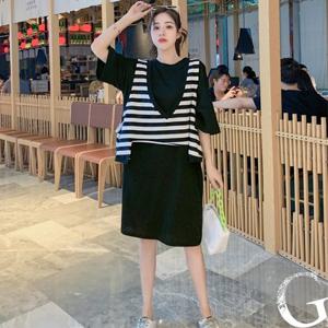 ONP09 스트라이프 레이어드 블랙 원피스