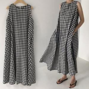 [드레스허그] 이드 체크 라운드 롱 원피스