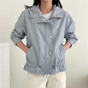 [옷자락] 여자 소라점퍼 스트링 후드집업 나일론 홑겹 봄 점퍼