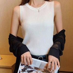 [미라클세븐]시스루 민소매니트 골지 자켓이너 슬림 슬리브리스