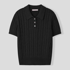 [리빌모아]여성 넬슨 케이블 카라 반팔 니트 SGW-KNH-Q022-검정