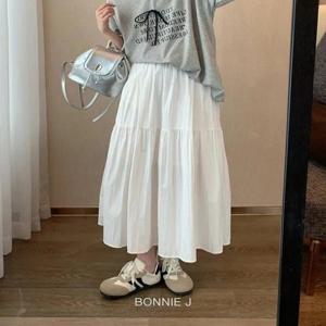[보니제이]화이트 롱 밴딩치마 주름 오버 빅사이즈 데일리 2컬러