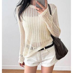 [나크21]시스루 보카시 라운드넥 니트 NK42-T-49