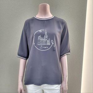 [꼼빠니아]라운드 뒷 배색 프린트 티셔츠 CAFU4-WKS110 _IC