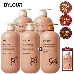 [최초 최대용량 찬스/바이아우어] 맥주효모 81 탈모샴푸 베스트 패키지(샴푸 1,020ml x 4 + 트리트먼트 1,000ml)