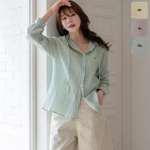 키시 후드 체크 셔츠