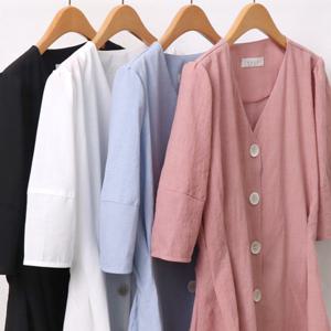 빅사이즈 절개 여성 벌룬린넨버튼블라우스 H207129