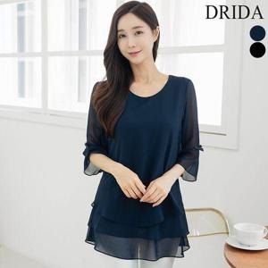 [드리다]여자 여름 빅사이즈 7부 이중 쉬폰 정장 티 블라우스 40-50대 중년 여성 엄마옷 선물 하객 상견..