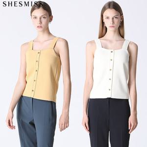 [쉬즈미스] 버튼 슬리브리스 니트 탑