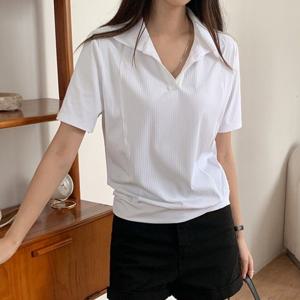 H스타일(DK)요코골지카라티 여름 여성 반팔 티셔츠 카라넥 바캉스 휴가