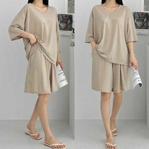 여성 쿨링 브이넥 5부팬츠 반팔세트 루즈핏(TRS-1850)