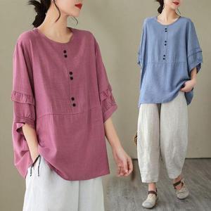 루즈핏 블라우스 티셔츠 G126680린넨 7부