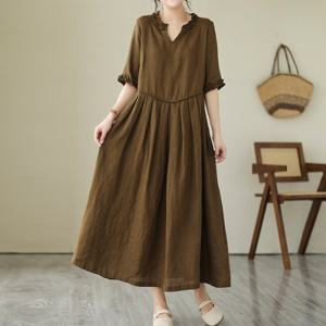 [몽벨리즈]러플셔링V넥롱원피스 mde2300576