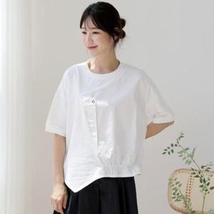 [다잇템]여성 여름 흰색티 밴딩 언발란스 반팔 티셔츠