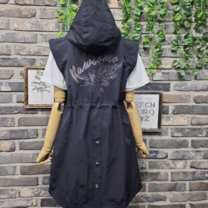 퐁당 / 레터링 플라워 자수 바람막이 후드 롱 야상 조끼