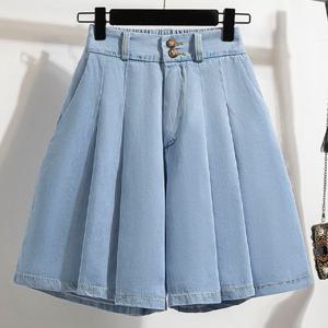 나바바 / NP164 캐주얼 뒷밴딩 와이드 데님 반바지