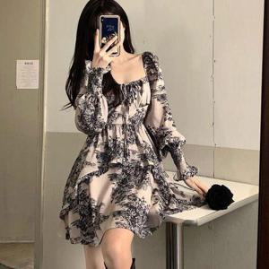 미니 화려한 쉬폰원피스 여자투피스세트 패턴 원피스 WD8F6BB