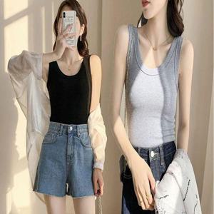 나시티 민소매 쫀쫀한 이너티 여름 골지 U넥 이너 WFLNIYF