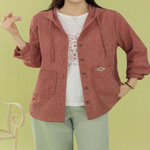 [디얼마미][디얼마미] 시어서커 체크 후드 남방 자켓 /마담 미시 중년 여성 빅사이즈 40대 50대