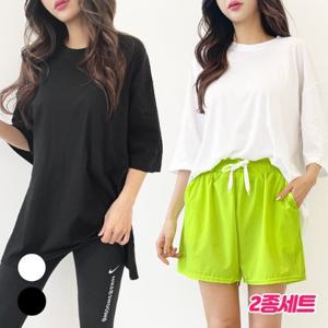 [2종SET] 가비진 여성 오버핏 루즈핏 반팔 레이어드 티셔츠