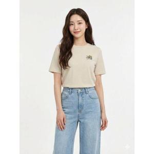 [크로커다일레이디]베이지 아트웍 포인트 반팔 티셔츠 CLCMTS903