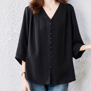 [블랙퀸] 하딘 플리츠 브이넥 빅사이즈 블라우스 blk003732