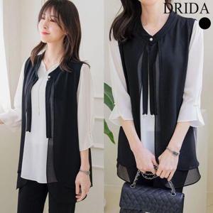 [드리다]엄마옷  여성 정장 조끼 여름 빅사이즈 리본 장식 이중 베스트 40-50대 중년 마담 하객 상견례 ..