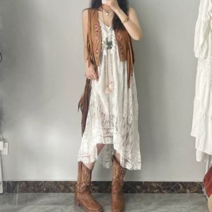 에퀴르 여성 여름 브이넥 스웨이드 자수 데일리 니트 조끼 베스트