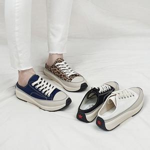 [디아슈즈] 샤베 국산 키높이 별 데님 호피 캔버스 통굽 뮬 블로퍼 4cm