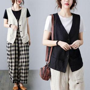 포켓 라인 린넨 혼방 은창페이크 조끼 베스트 여름