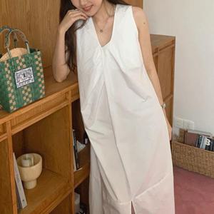 [르뚜앙]나래 여름 레이어드 휴양지 나시원피스 화이트 핑크 베이지 빅사이즈 브이넥 바스락 롱원피스