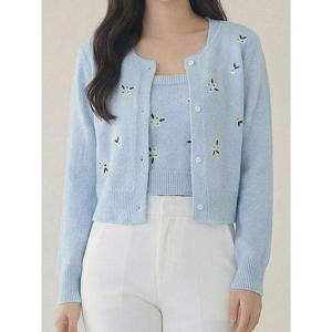 [귈림](2종SET) 플라워 자수 숏 가디건+미니 끈 나시(G5SSE022P)