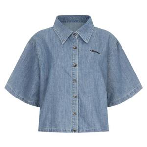 여성 카라 밑단스트링 루즈핏 청남방 데님 셔츠 FRB-WBL-20697-중청