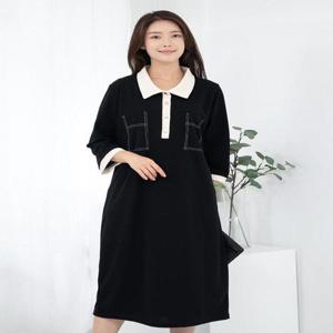 [모슬린]엄마옷 배색카라 긴팔 원피스 613FGH206 마담/중년여성/빅사이즈/50대/60대