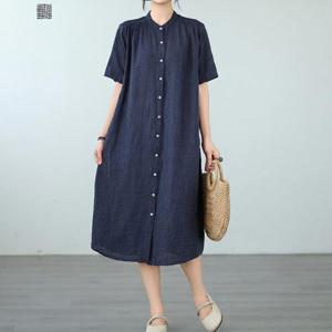 [퀸이즈] 레포리 체크 반팔 롱셔츠 원피스