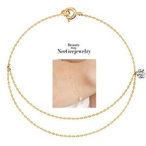 [NeeGee] 14K GOLD 레이스심플딸랑 큐빅 팔찌