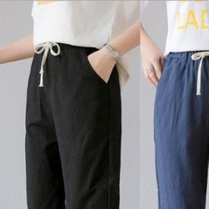 편한여자바지 여성 9부 바지 코튼 여름 여자 면 밴딩 팬츠