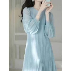 [디애이치]포레티 블루 플리츠 롱 원피스