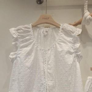 [옷자락] 여자 러블리 프릴 단추 블라우스 밴딩 숏팬츠 세트