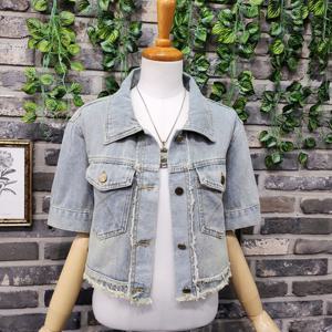 퐁당 / 빈티지 헤짐 디테일 반팔 크롭 청자켓