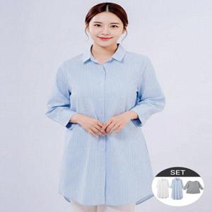 [엘루아][보노보] 여성 루즈핏 린넨 롱셔츠 2종 + 베이직 티셔츠 3종세트