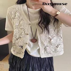 [모어오브]비즈 뜨개 니트 조끼 브이넥 베스트 탑