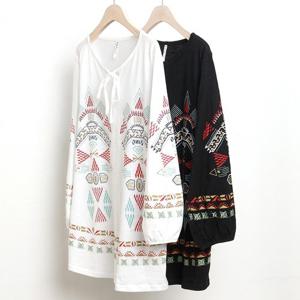 빅사이즈사랑해요 w069L007 에스닉 나염 블라우스 MN