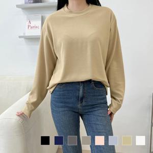 [옷자락] 여자 라운드넥 데일리 컬러 무지 긴팔 티셔츠