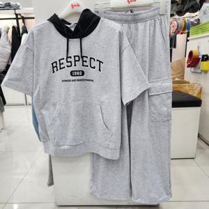 [소이]5부 컬리지 레터링 후드티,원턱 카고 스트레이트 바지-A25M0731-0732_SC