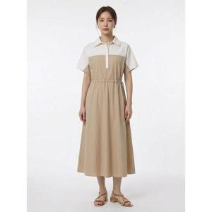 [베스띠벨리]더블카라 배색 스트링 원피스 베이지 BGOAF7510