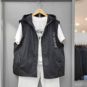 [무자크]레터링띠 오버핏 후드베스트 P3VT05