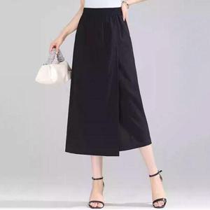 여성 7부 허리밴딩 A라인 와이드 롱 편한 여름 얇은 랩 치마바지 WFM60NL