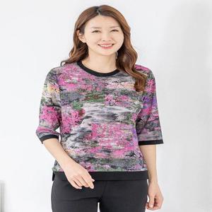 [모슬린]엄마옷 티셔츠 7부 라운드 수채화 603FGH108 마담/중년여성/빅사이즈/50대/60대